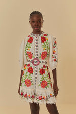 Embroidered Carmina Short Sleeve Dress - Off White