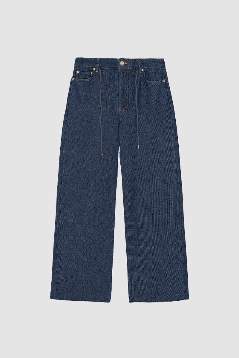 Heavy Denim Wide Drawstring Jeans - Rinse