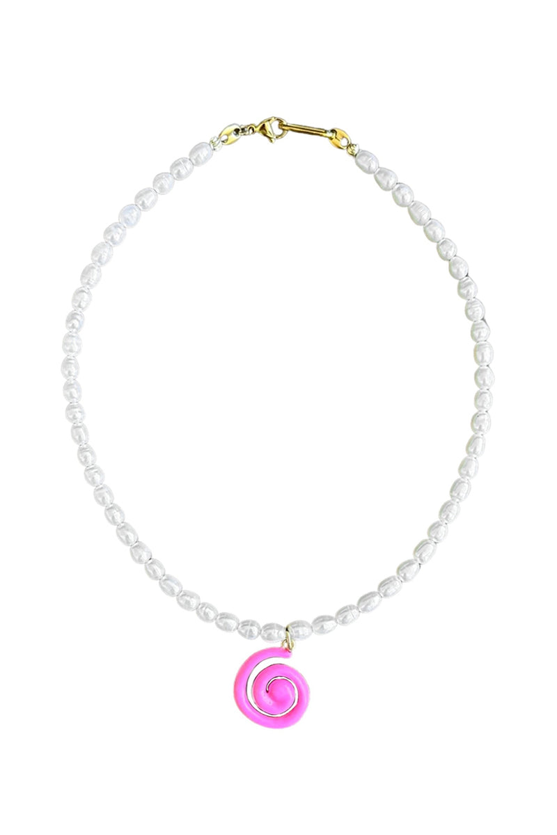 Super Swirl Pearl Necklace - Pink & White