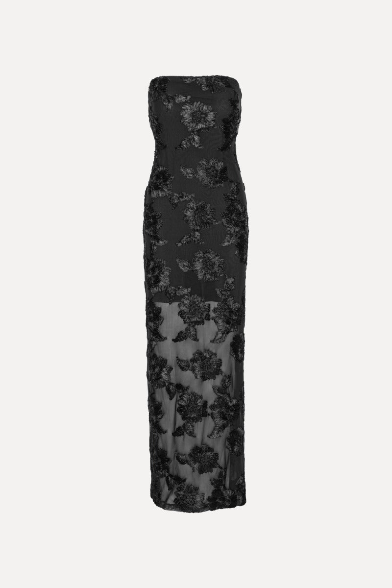 Flower Mesh Tube Dress - Black