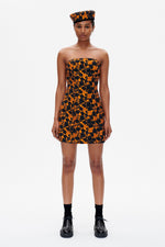 Acora Dress - Orange Black Flower