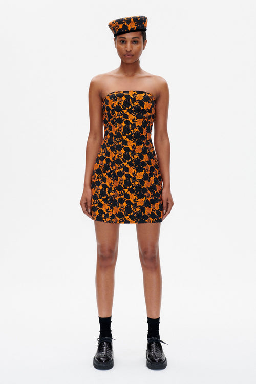 Acora Dress - Orange Black Flower