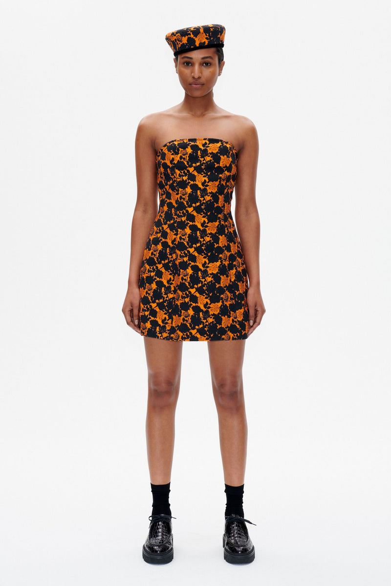 Acora Dress - Orange Black Flower
