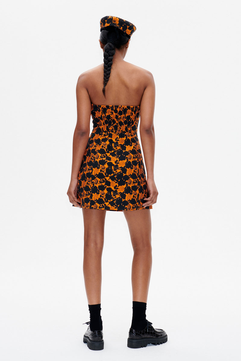 Acora Dress - Orange Black Flower