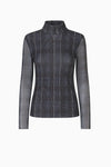 Jodi Mesh L.Sleeve Top - Navy Check
