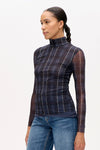 Jodi Mesh L.Sleeve Top - Navy Check
