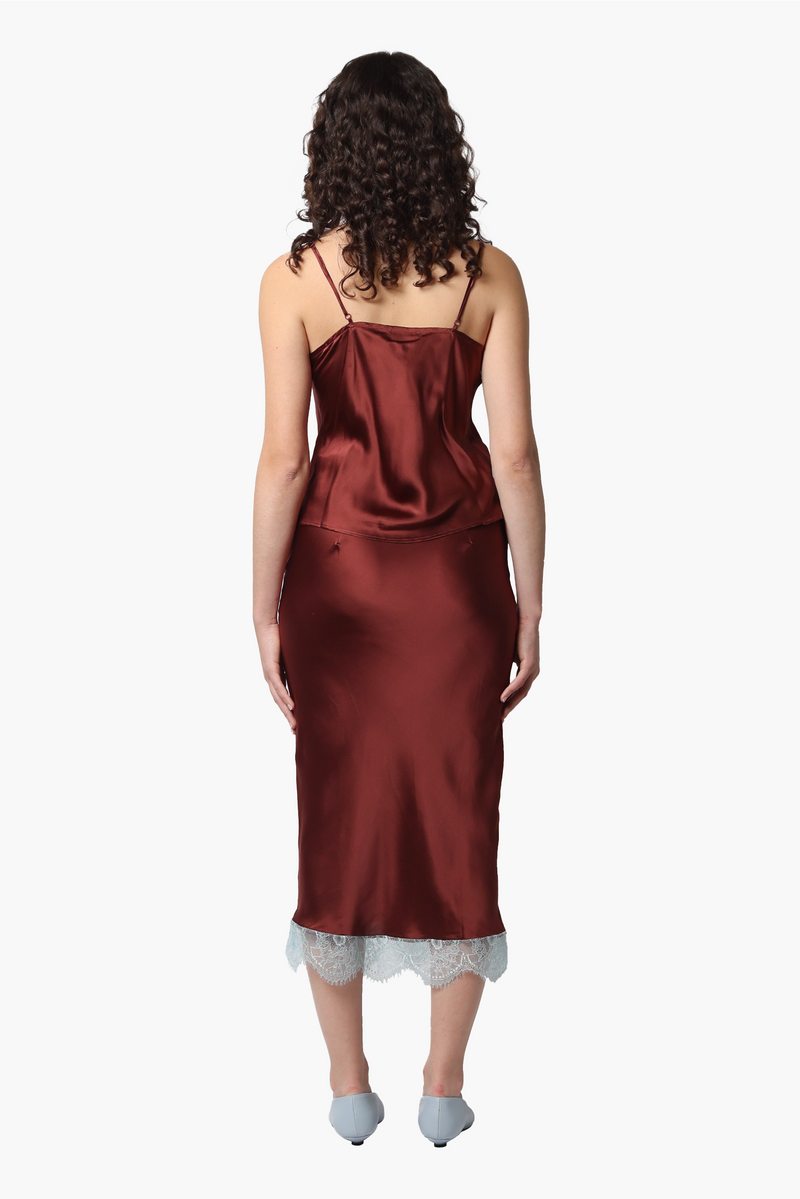 Lipp Silk Skirt - Burgundy/Soft Blue