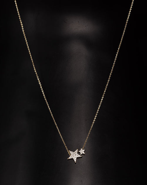 Hera Necklace -  White Gold double star necklace diamond