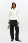 GANNI Stretch Cotton Peplum Shirt - Egret