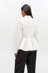 GANNI Stretch Cotton Peplum Shirt - Egret