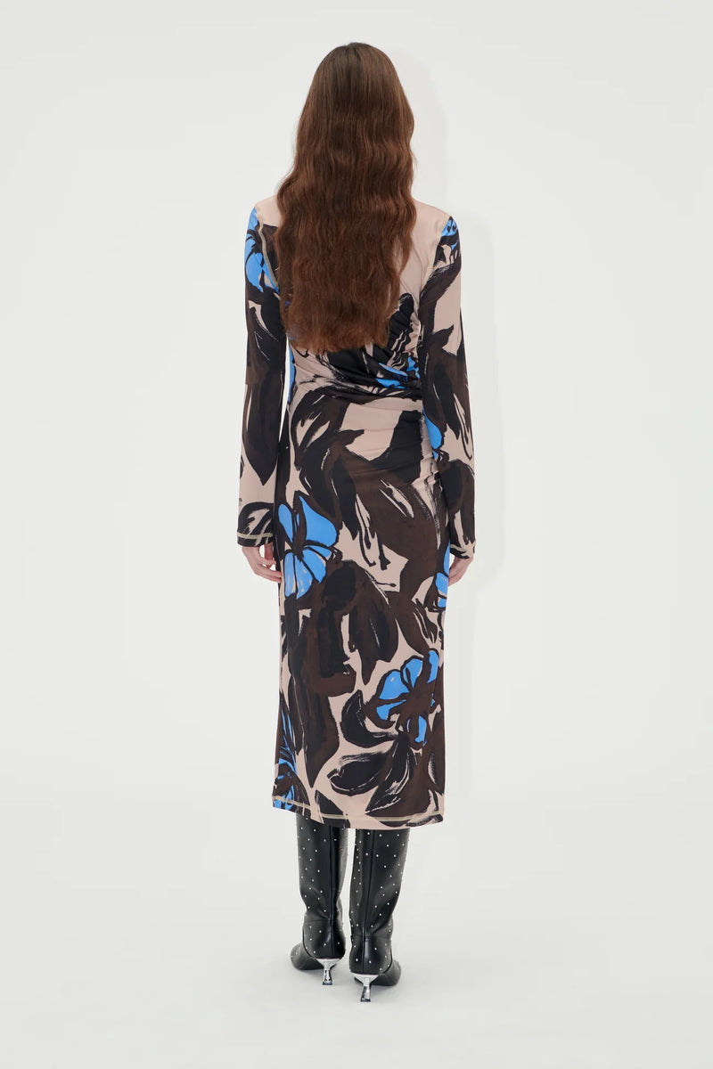 Gathered Long Sleeve Midi Dress - Eccentric Floral