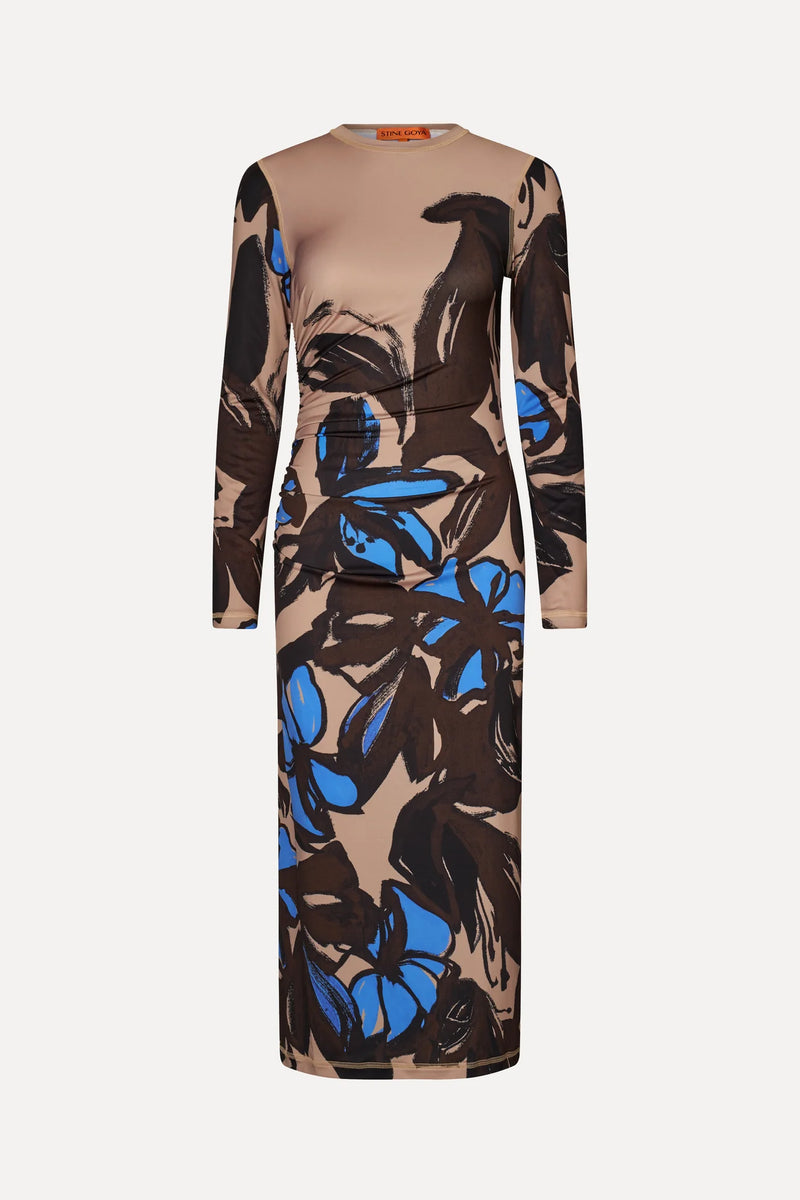 Gathered Long Sleeve Midi Dress - Eccentric Floral