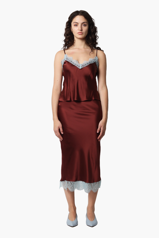 Lipp Silk Skirt - Burgundy/Soft Blue