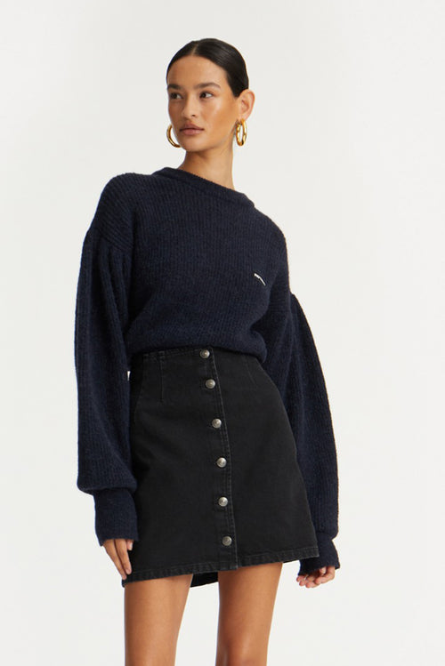 Knit Puff Crewneck - Navy