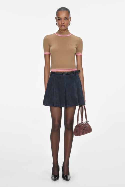 Contrast Stripe Knit Top - Brown