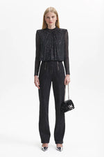 Rhinestone Mesh Top - Black