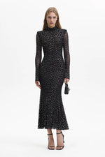 Rhinestone Midi Dress - Black