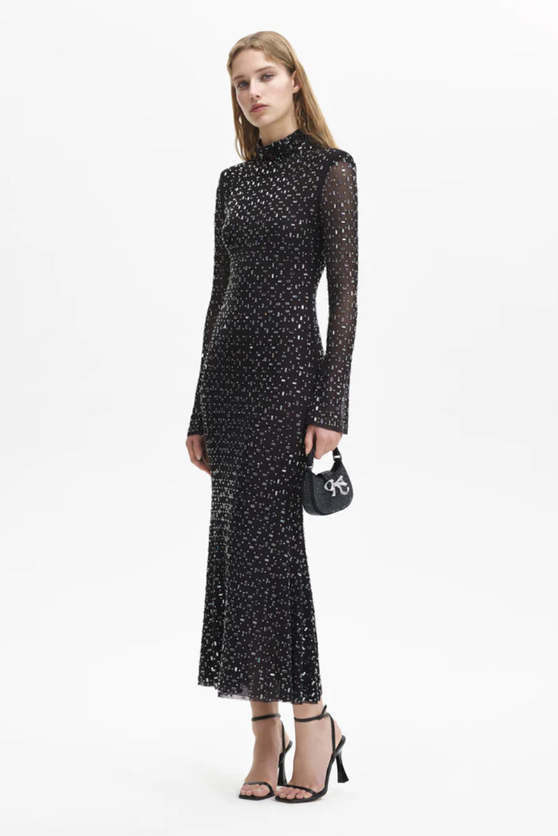 Rhinestone Midi Dress - Black
