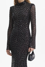 Rhinestone Midi Dress - Black