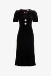 Velvet Embellished Midi Dress - Black