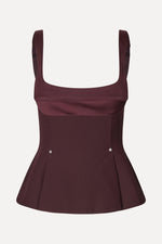 Double Sided Crepe Fitted Waist Top - Aubergine