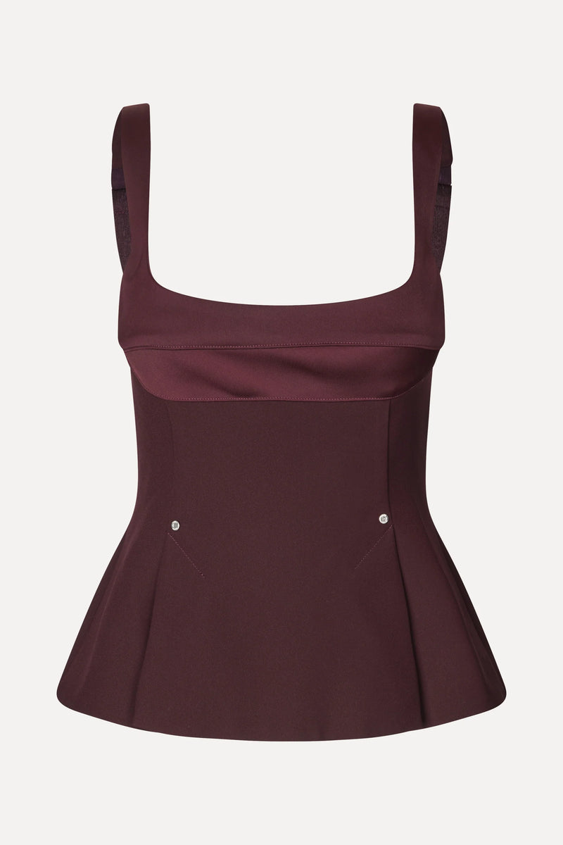 Double Sided Crepe Fitted Waist Top - Aubergine