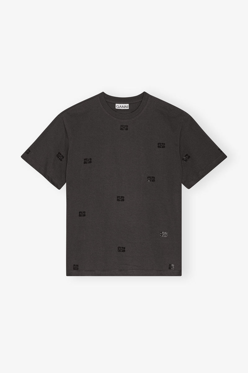 Heavy Cotton Rhinestone Drop Shoulder T - Shirt - Phantom
