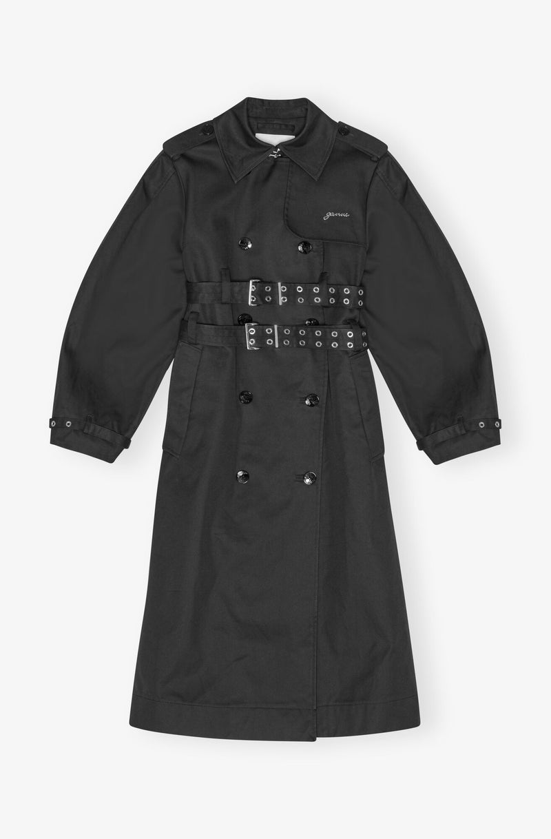 Bonded Cotton Trench Coat - Black