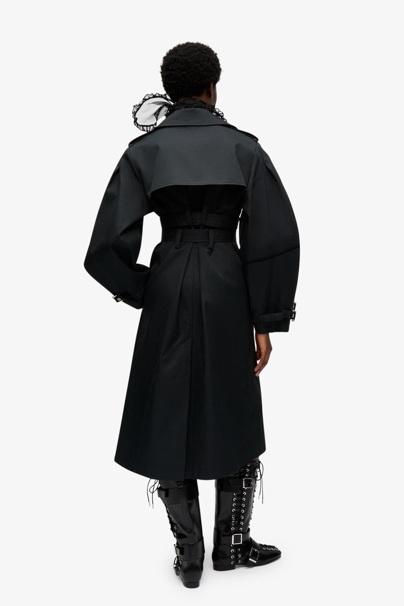 Bonded Cotton Trench Coat - Black