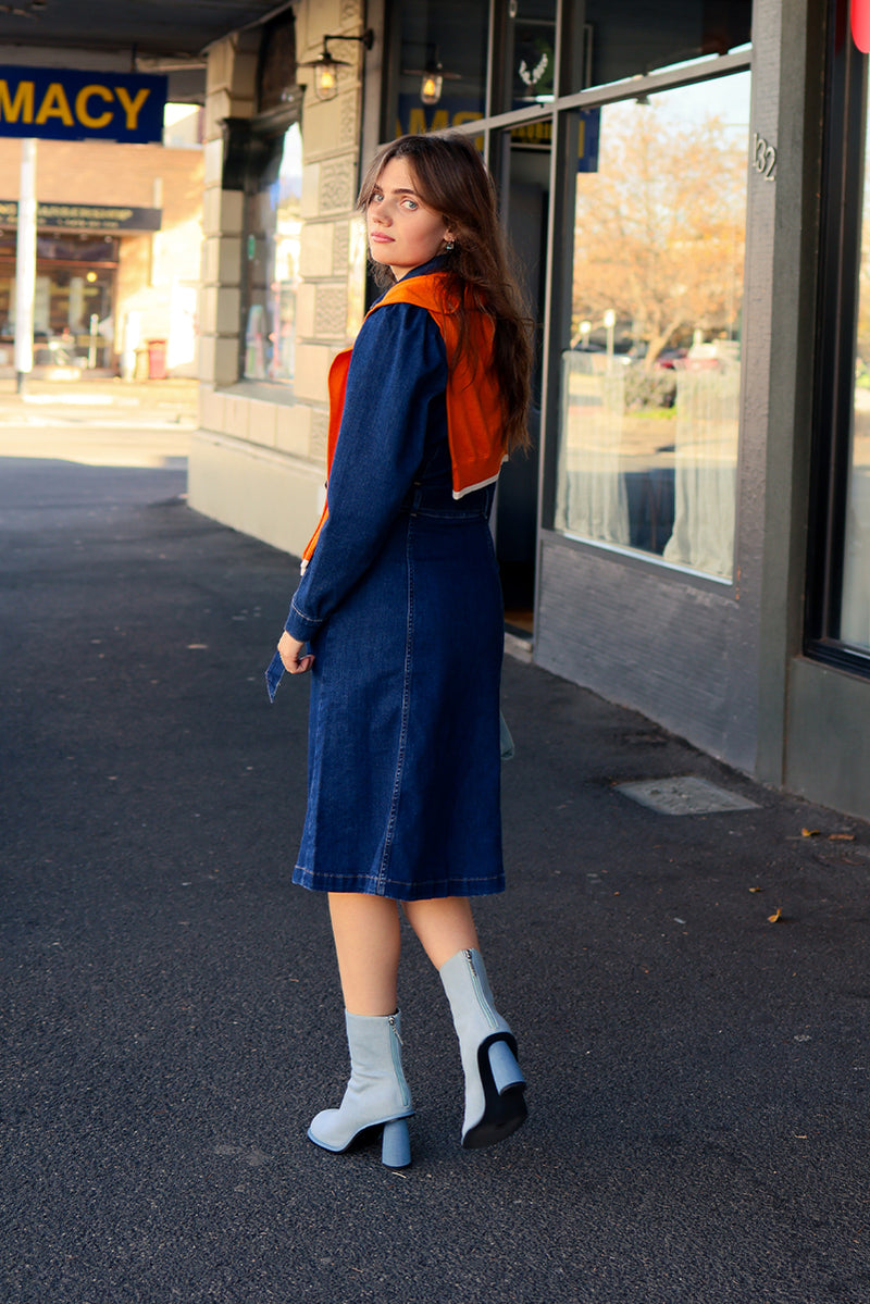 Puff Sleeve Dress - Dark Blue