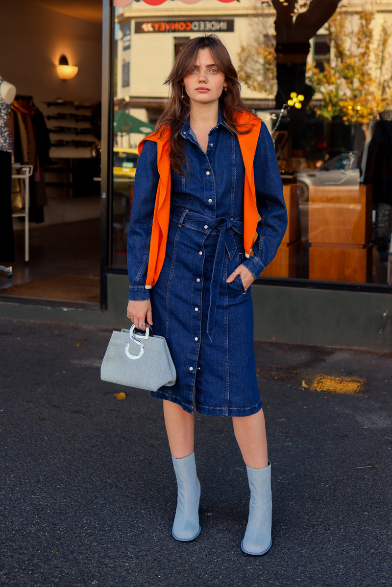 Puff Sleeve Dress - Dark Blue