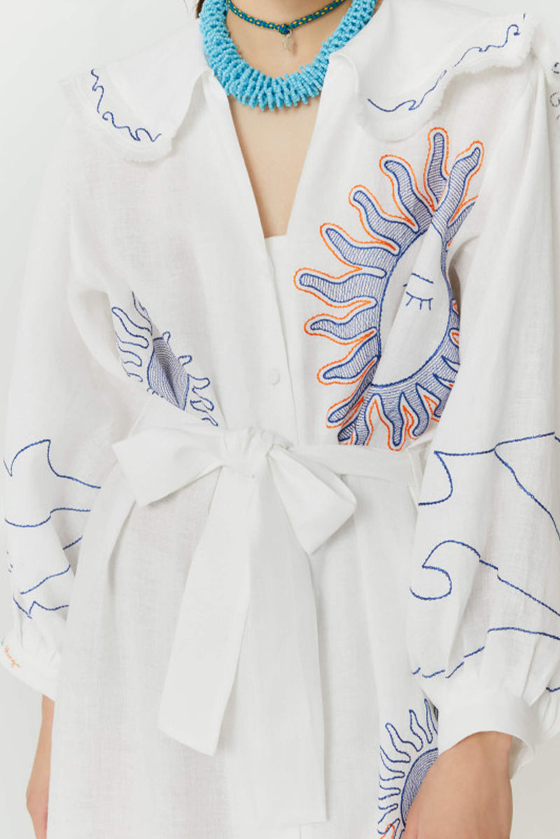 Hemp Dress with Embroideries - White