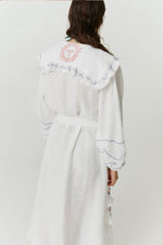 Hemp Dress with Embroideries - White