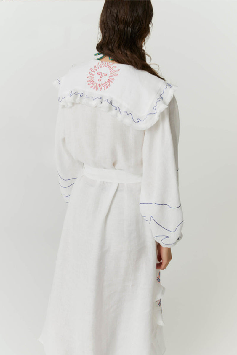 Hemp Dress with Embroideries - White