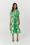 Dress in Printed Silk - Green Macro Print