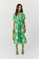 Dress in Printed Silk - Green Macro Print