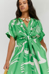 Dress in Printed Silk - Green Macro Print