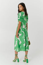 Dress in Printed Silk - Green Macro Print