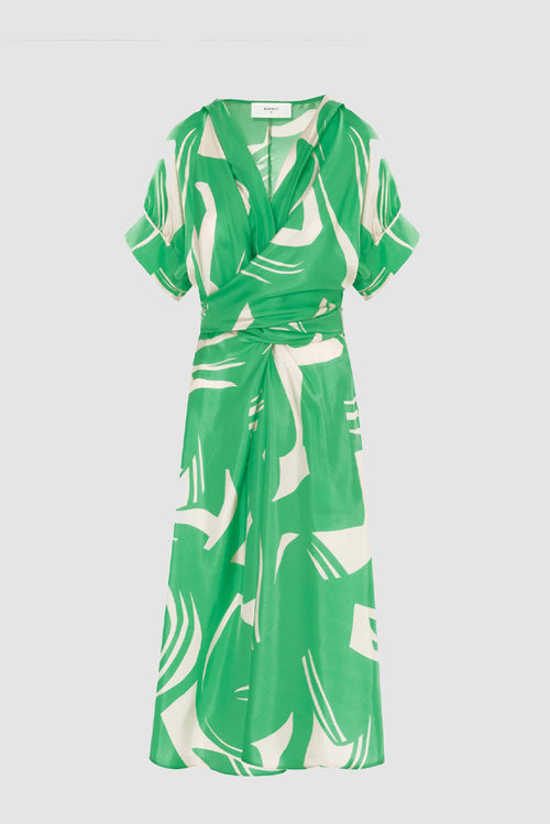 Dress in Printed Silk - Green Macro Print
