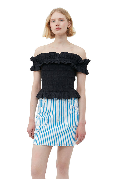 Cotton Poplin Off-shoulder Smock Top - Black