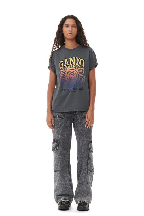 Basic Jersey Flower Relaxed T Shirt - Volcanic Ash