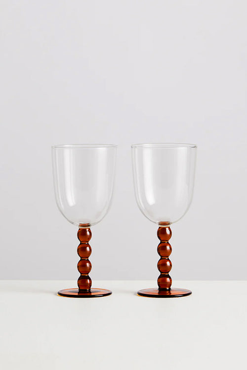 2 Volute Wine Glasses - Amber/Clear