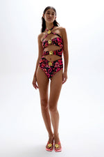 Diamond Cut- Out Swimsuit - Hibiscus Pink