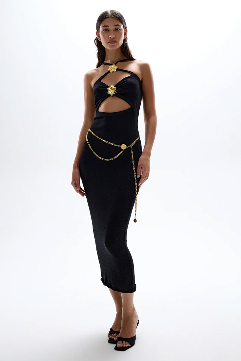 Skyline Rib Knit Dress - Black