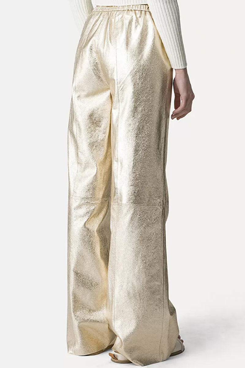 Laminated Leather Palazzo Pants - Stardust