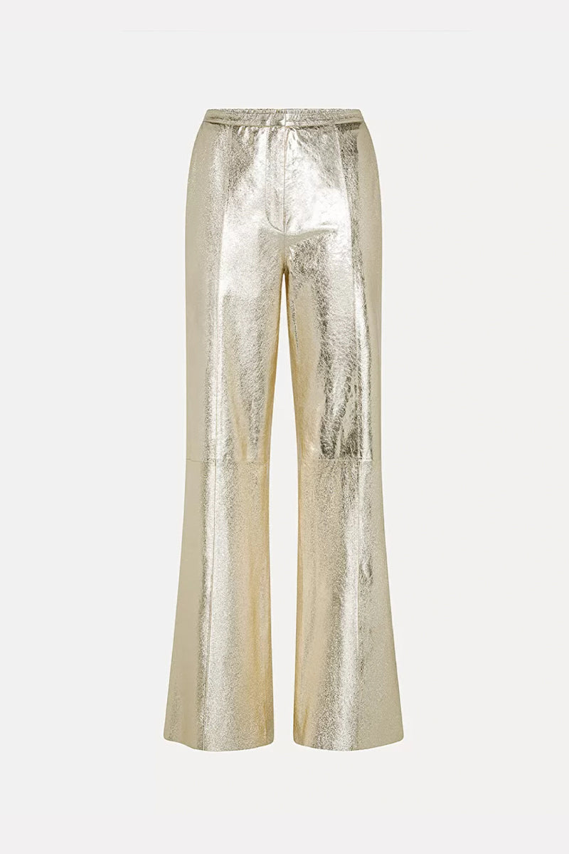 Laminated Leather Palazzo Pants - Stardust