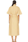 Classic Summer Suiting Cowl Neck Long Dress - Pale Khaki