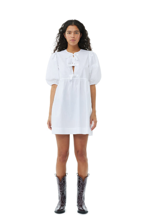 GANNI Cotton Tie String Mini Dress - Bright White