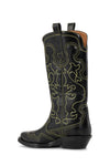 Mid Shaft Embroidered Western Boot - Yellow Stitching