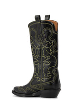 Mid Shaft Embroidered Western Boot - Yellow Stitching